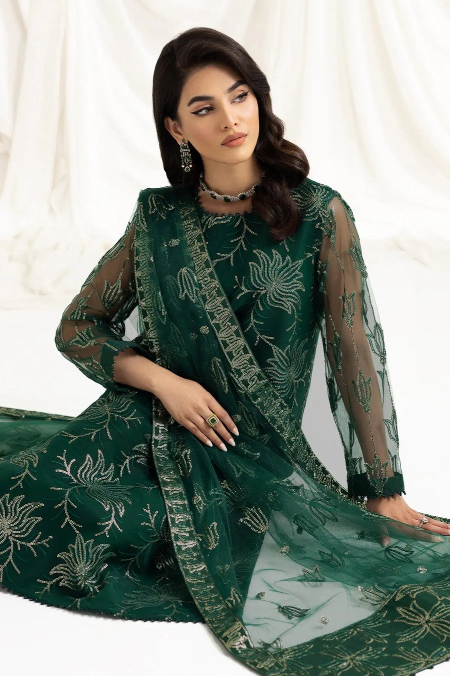 AF-DUA-3021-Elnaz Green Embroidered Chiffon