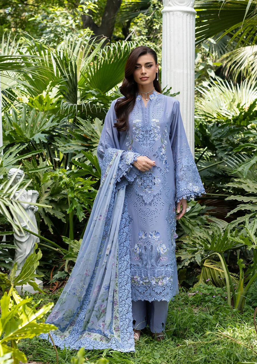 Elaf Premium Embroidered Luxury Lawn Unstitched 3Pc Suit ELQ-2B LAVENDER LUXE