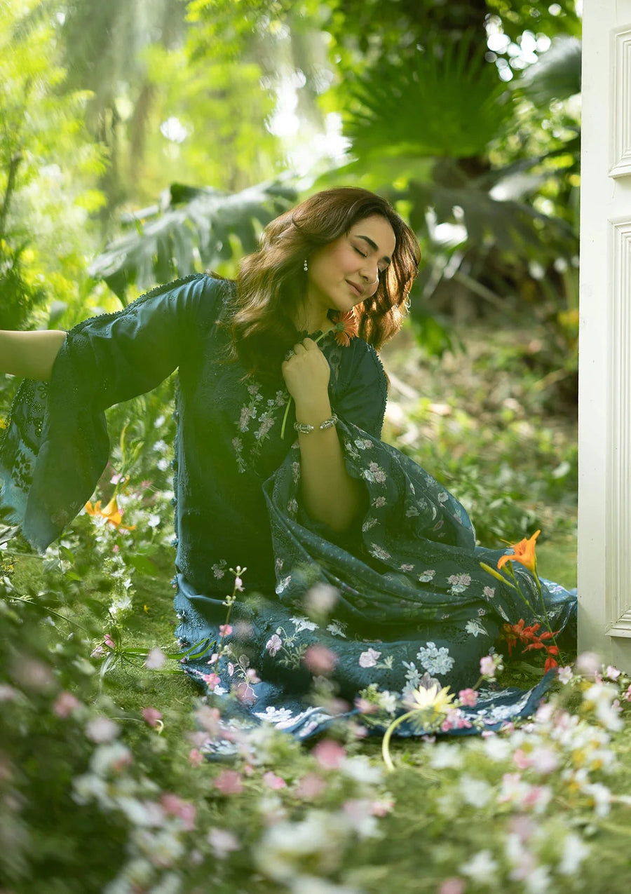 Elaf Premium Embroidered Luxury Lawn Unstitched 3Pc Suit ELQ-3B EMERALD FERN