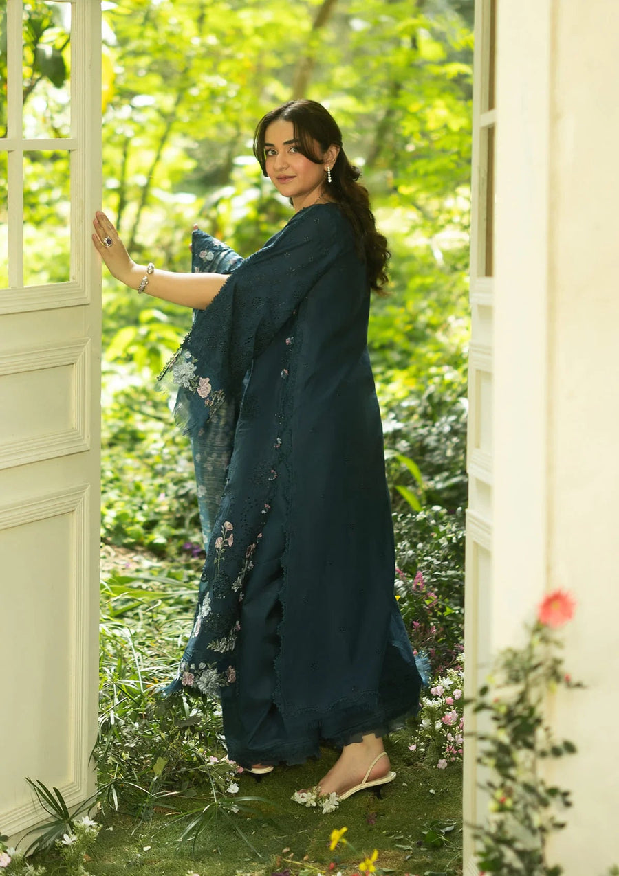 Elaf Premium Embroidered Luxury Lawn Unstitched 3Pc Suit ELQ-3B EMERALD FERN