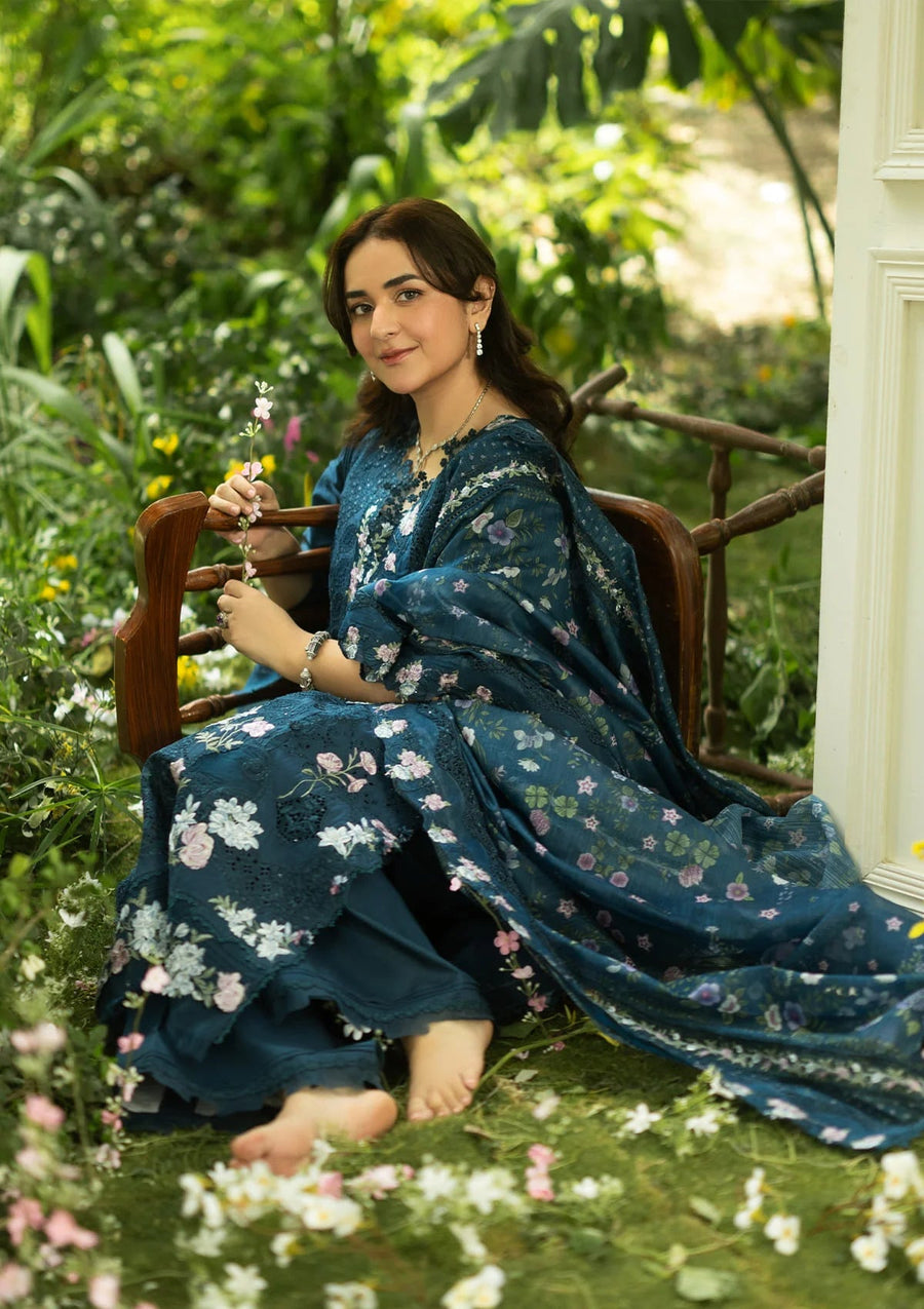 Elaf Premium Embroidered Luxury Lawn Unstitched 3Pc Suit ELQ-3B EMERALD FERN