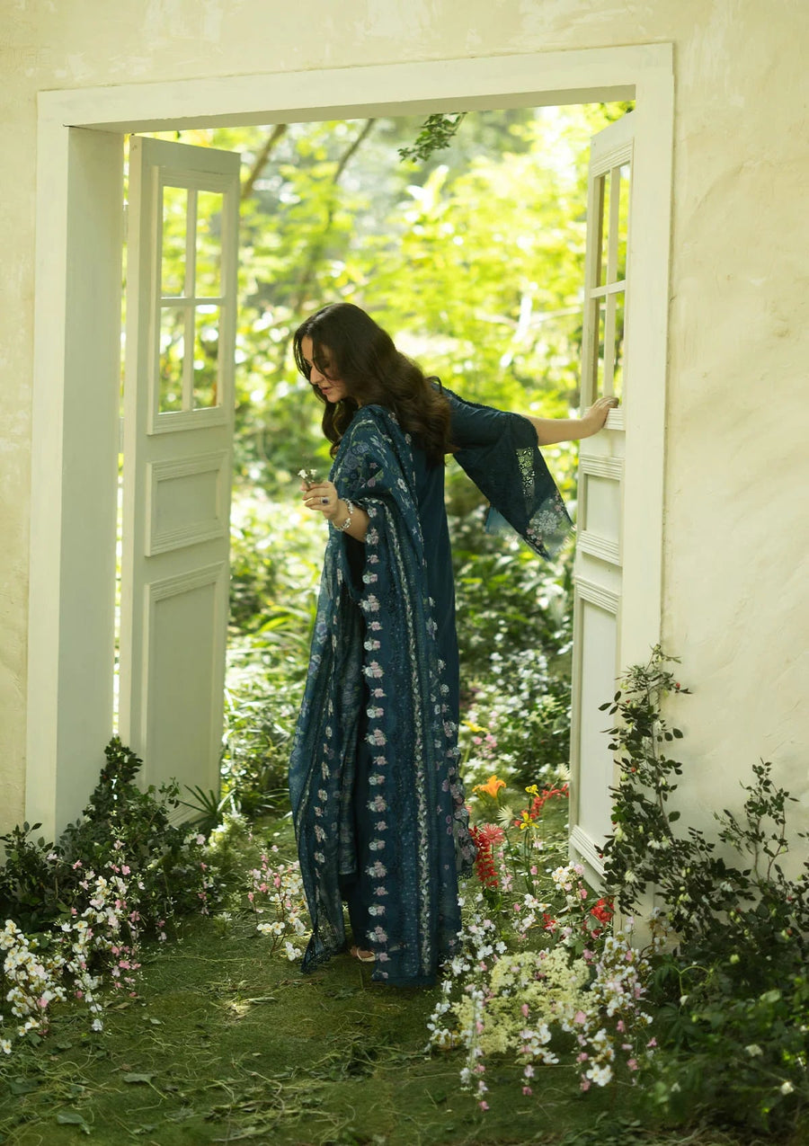 Elaf Premium Embroidered Luxury Lawn Unstitched 3Pc Suit ELQ-3B EMERALD FERN
