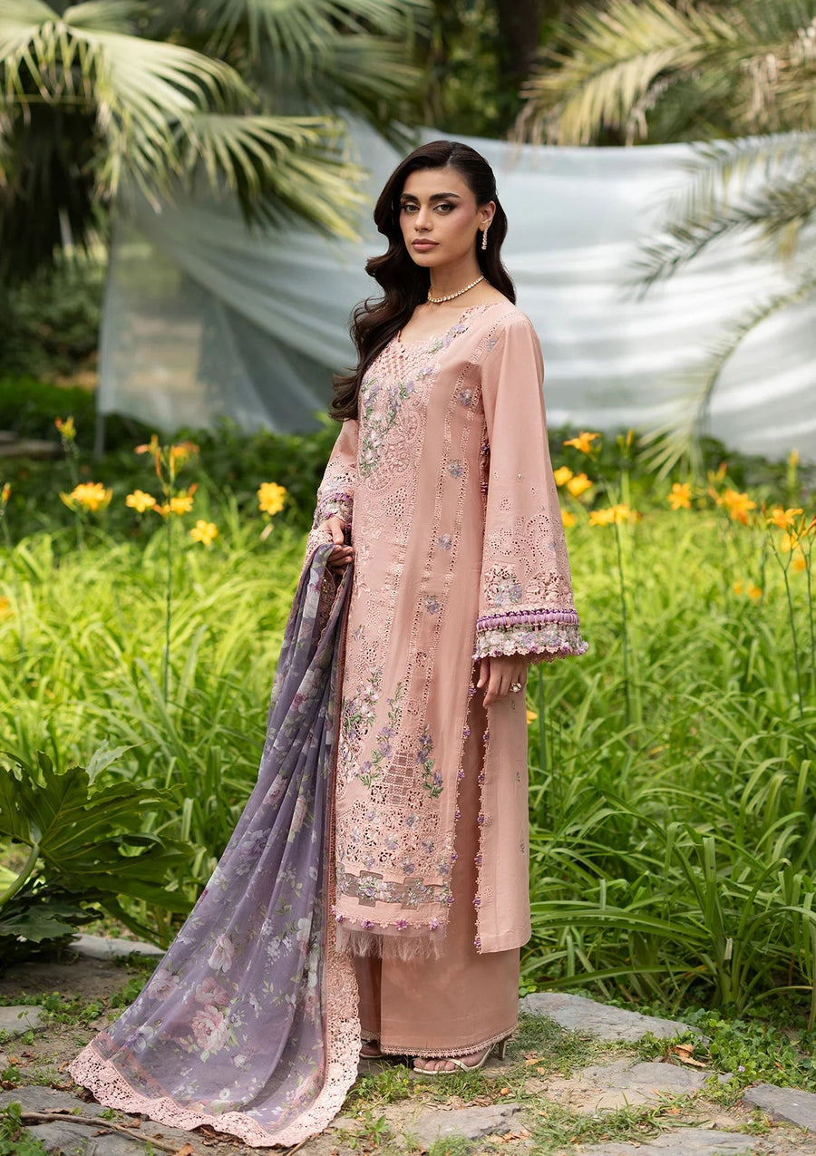 Elaf Premium Embroidered Luxury Lawn Unstitched 3Pc Suit ELQ-6A BLUSHING ROSE