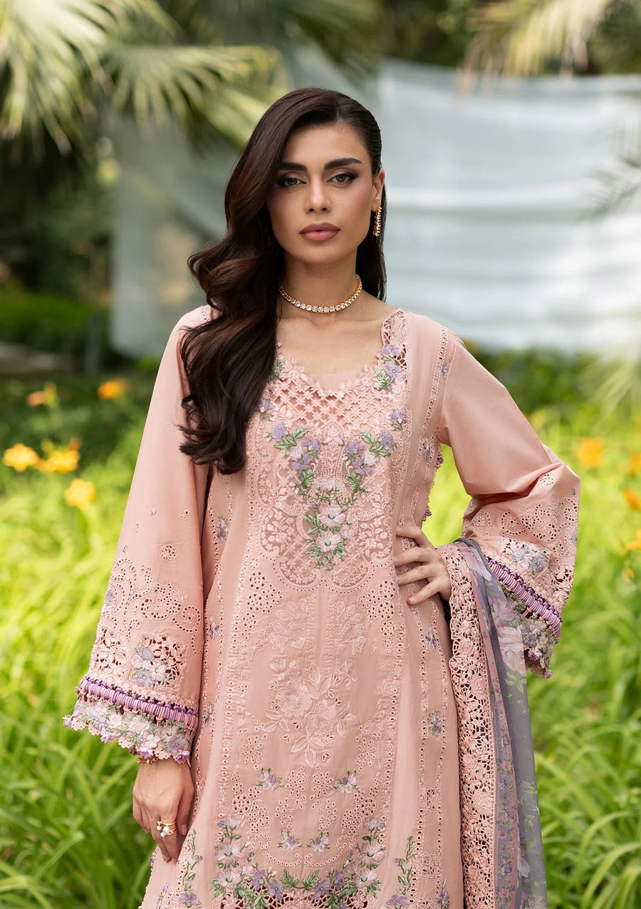 Elaf Premium Embroidered Luxury Lawn Unstitched 3Pc Suit ELQ-6A BLUSHING ROSE