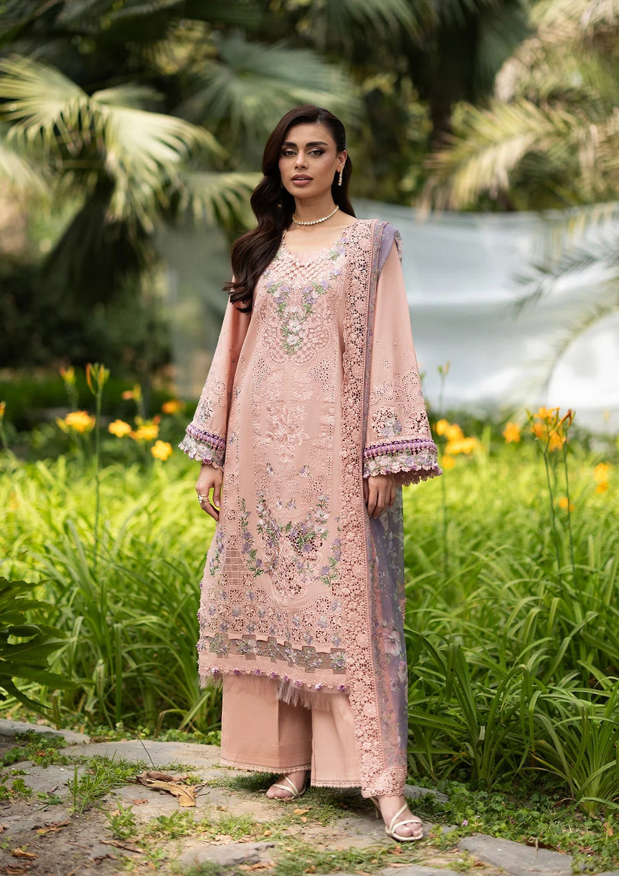 Elaf Premium Embroidered Luxury Lawn Unstitched 3Pc Suit ELQ-6A BLUSHING ROSE