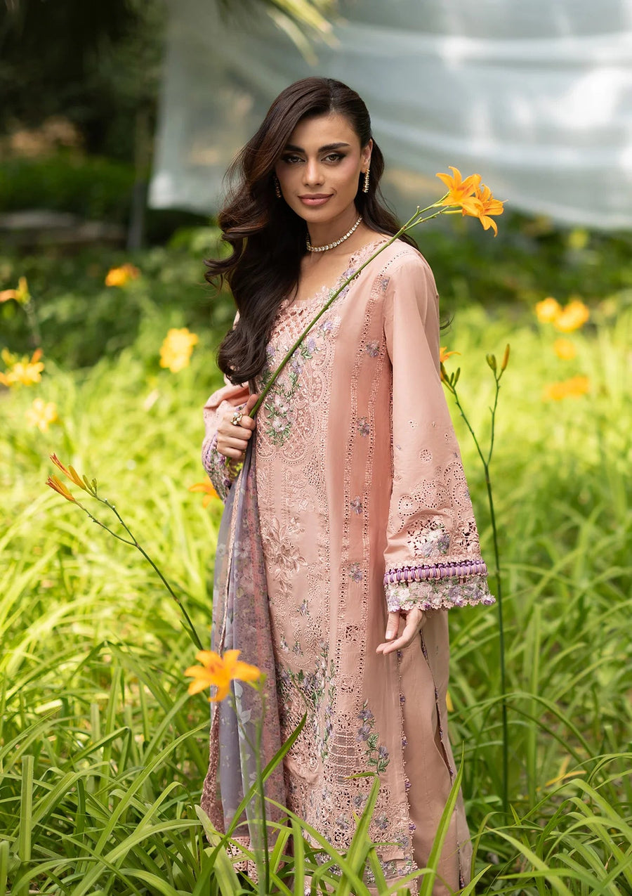 Elaf Premium Embroidered Luxury Lawn Unstitched 3Pc Suit ELQ-6A BLUSHING ROSE