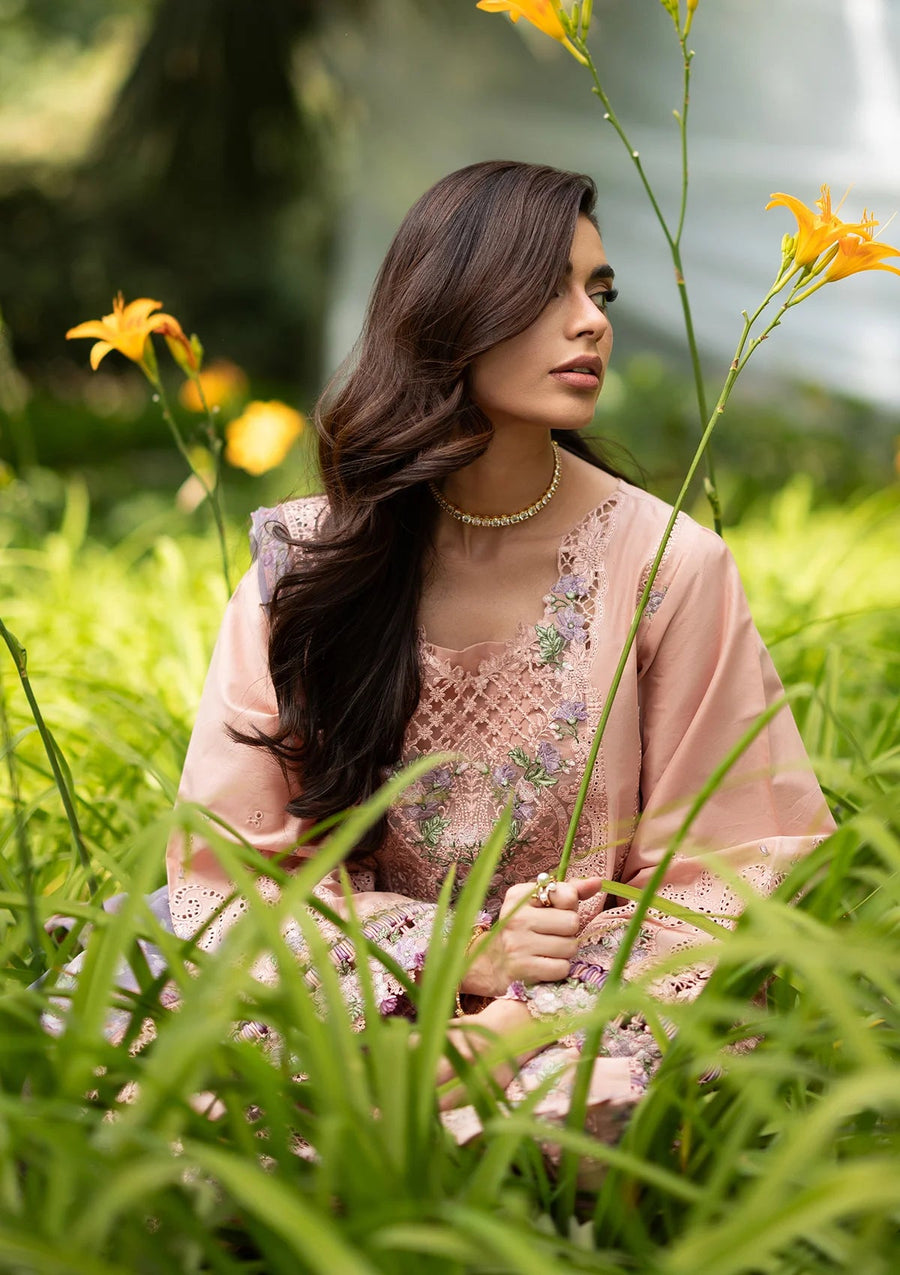 Elaf Premium Embroidered Luxury Lawn Unstitched 3Pc Suit ELQ-6A BLUSHING ROSE