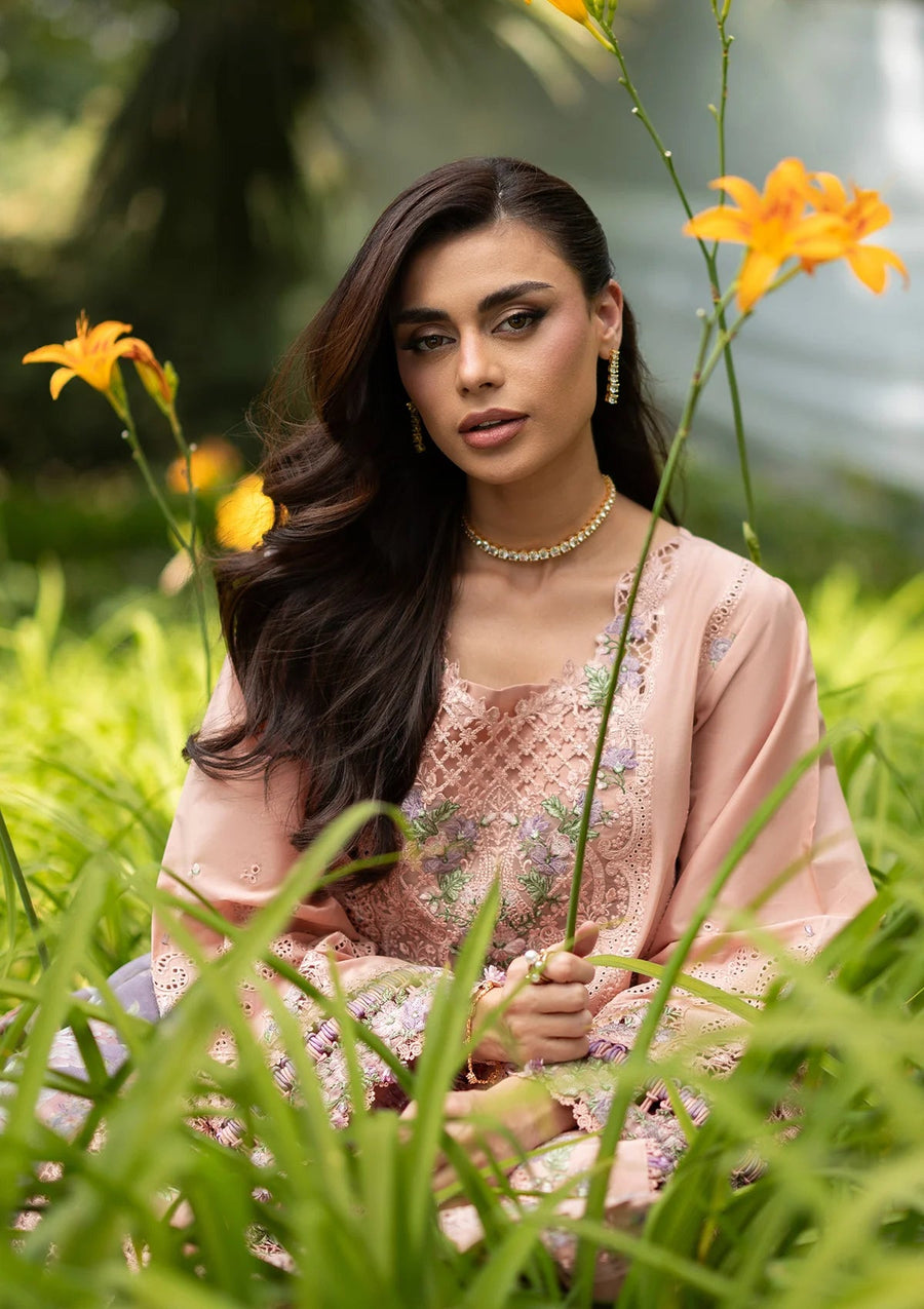 Elaf Premium Embroidered Luxury Lawn Unstitched 3Pc Suit ELQ-6A BLUSHING ROSE