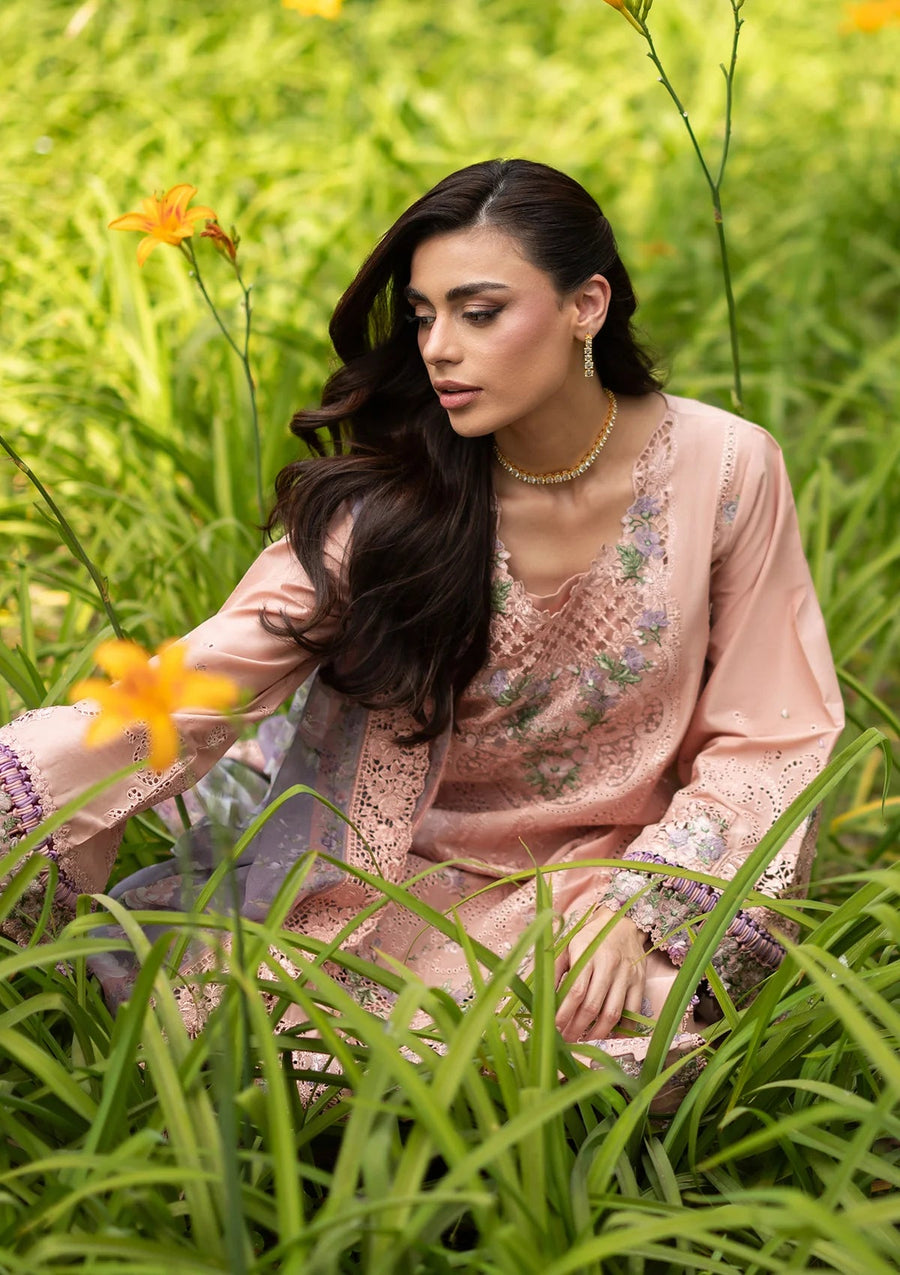 Elaf Premium Embroidered Luxury Lawn Unstitched 3Pc Suit ELQ-6A BLUSHING ROSE