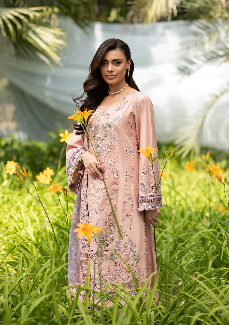 Elaf Premium Embroidered Luxury Lawn Unstitched 3Pc Suit ELQ-6A BLUSHING ROSE