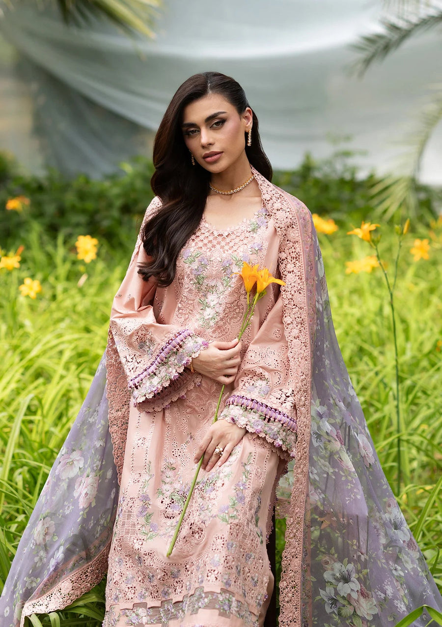 Elaf Premium Embroidered Luxury Lawn Unstitched 3Pc Suit ELQ-6A BLUSHING ROSE