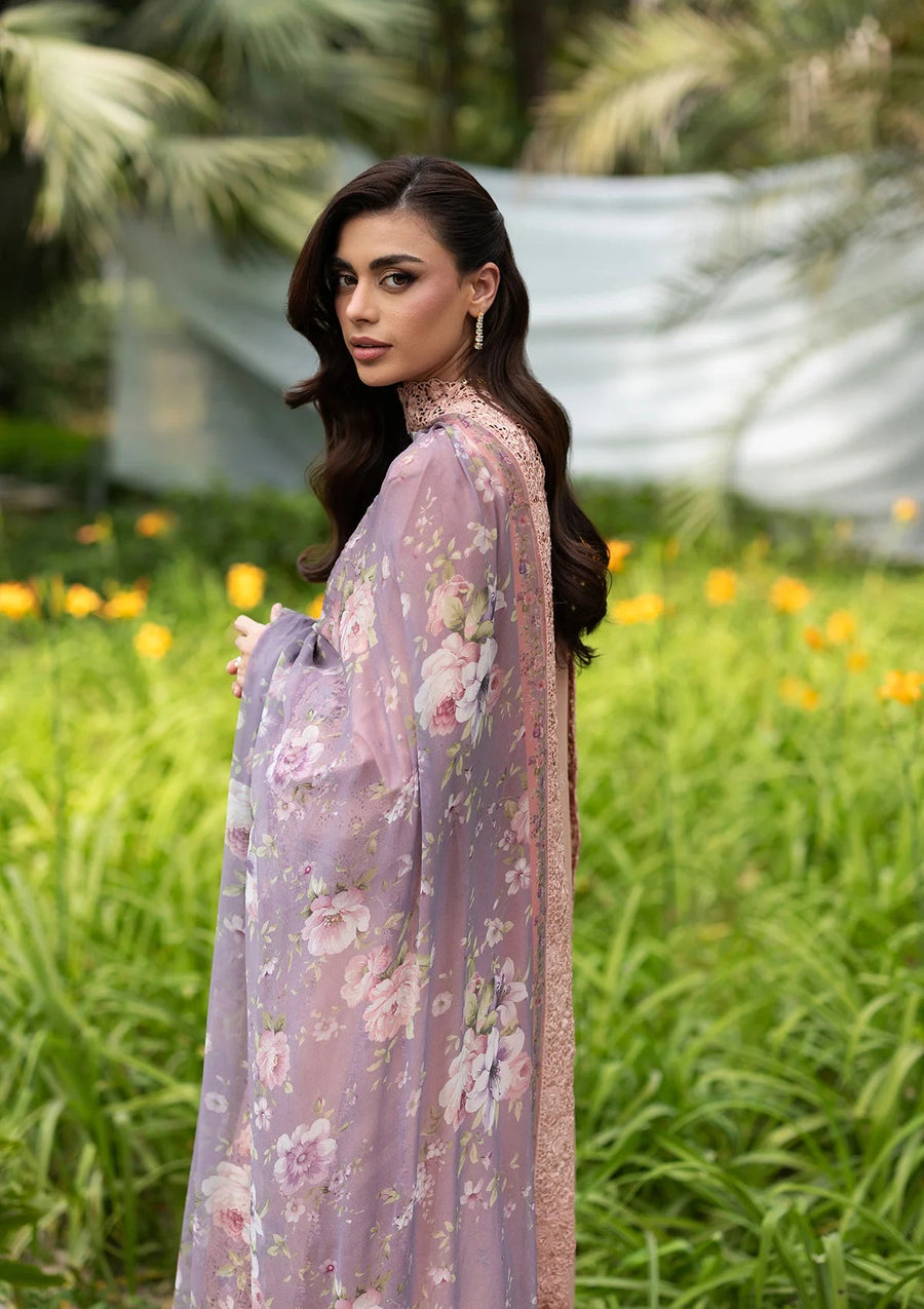 Elaf Premium Embroidered Luxury Lawn Unstitched 3Pc Suit ELQ-6A BLUSHING ROSE