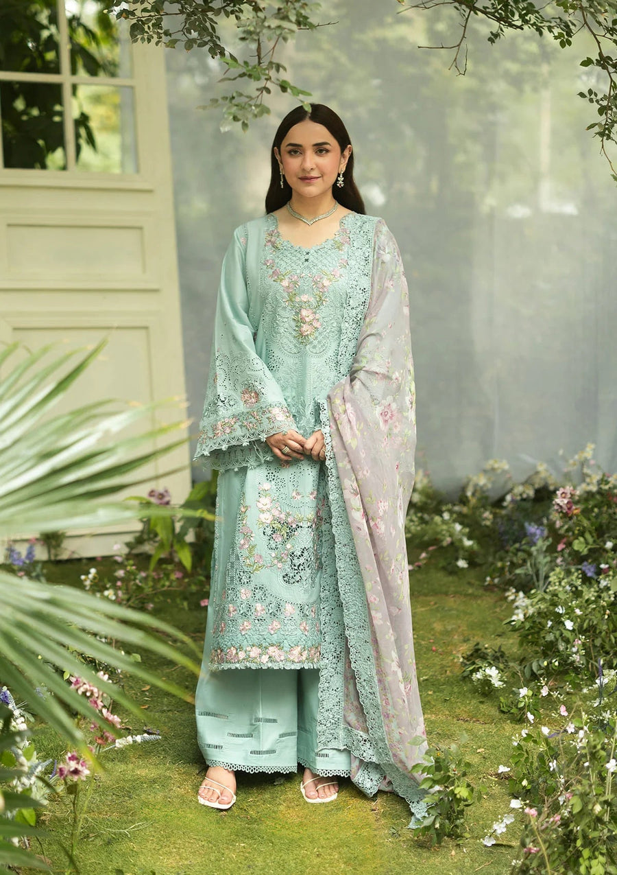 Elaf Premium Embroidered Luxury Lawn Unstitched 3Pc Suit ELQ-6B MINT STORY