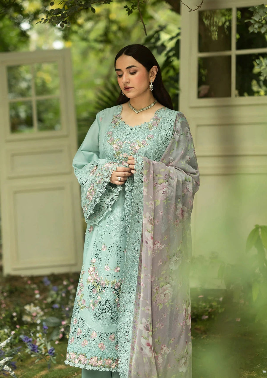 Elaf Premium Embroidered Luxury Lawn Unstitched 3Pc Suit ELQ-6B MINT STORY
