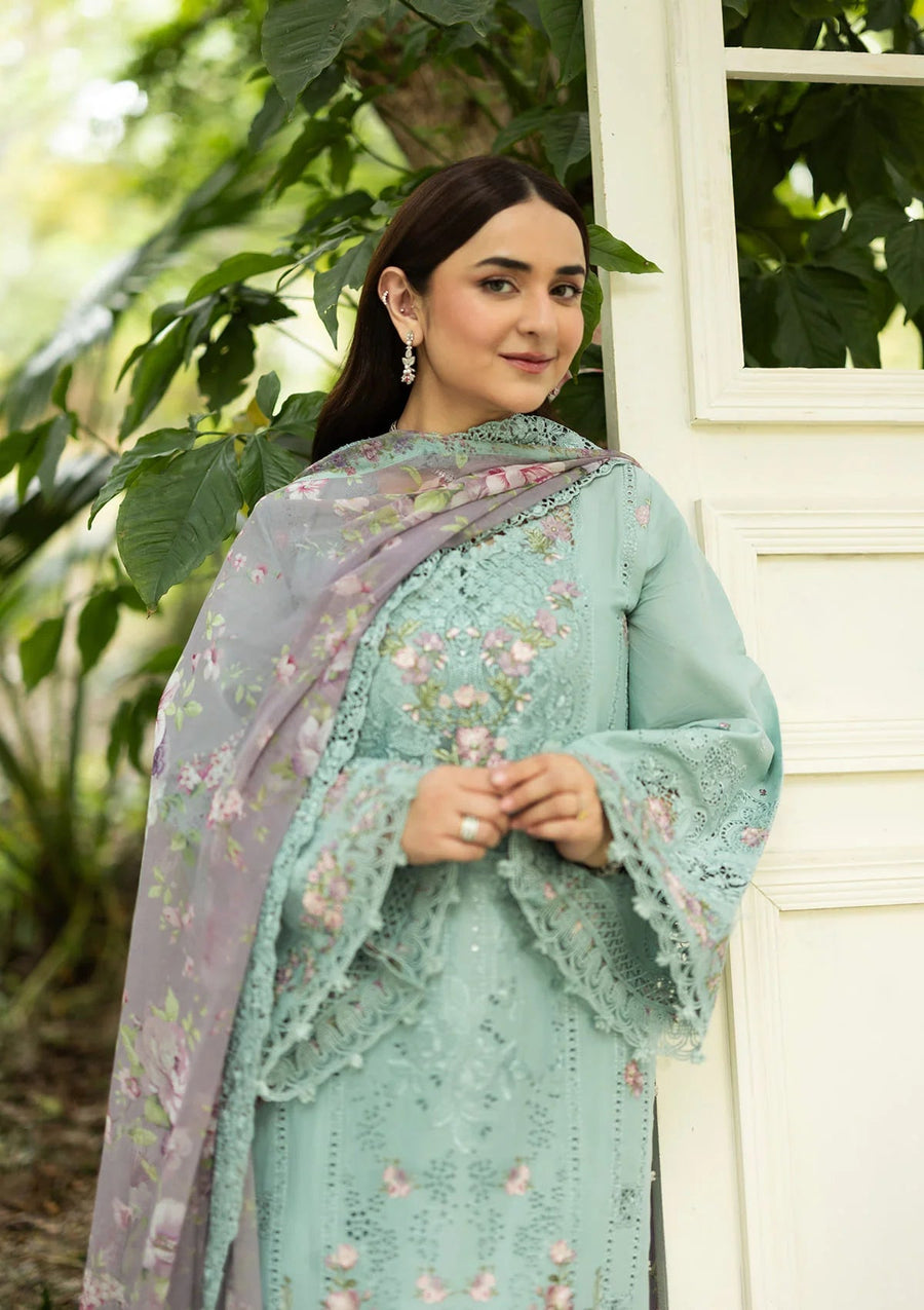 Elaf Premium Embroidered Luxury Lawn Unstitched 3Pc Suit ELQ-6B MINT STORY
