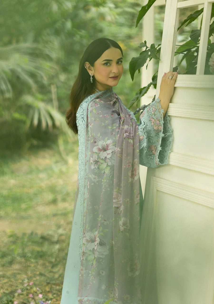Elaf Premium Embroidered Luxury Lawn Unstitched 3Pc Suit ELQ-6B MINT STORY