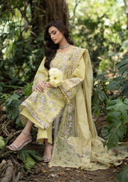 Elaf Premium Embroidered Luxury Lawn Unstitched 3Pc Suit ELQ-7A BUTTER YELLOW