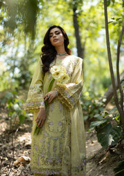 Elaf Premium Embroidered Luxury Lawn Unstitched 3Pc Suit ELQ-7A BUTTER YELLOW