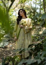Elaf Premium Embroidered Luxury Lawn Unstitched 3Pc Suit ELQ-7A BUTTER YELLOW