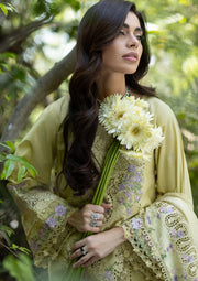 Elaf Premium Embroidered Luxury Lawn Unstitched 3Pc Suit ELQ-7A BUTTER YELLOW