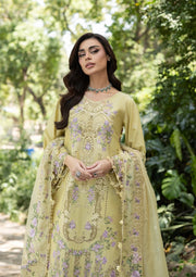 Elaf Premium Embroidered Luxury Lawn Unstitched 3Pc Suit ELQ-7A BUTTER YELLOW