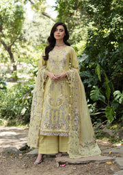 Elaf Premium Embroidered Luxury Lawn Unstitched 3Pc Suit ELQ-7A BUTTER YELLOW