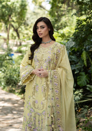 Elaf Premium Embroidered Luxury Lawn Unstitched 3Pc Suit ELQ-7A BUTTER YELLOW