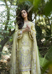Elaf Premium Embroidered Luxury Lawn Unstitched 3Pc Suit ELQ-7A BUTTER YELLOW