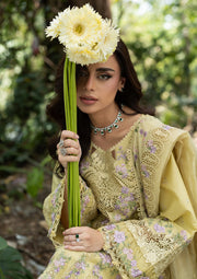 Elaf Premium Embroidered Luxury Lawn Unstitched 3Pc Suit ELQ-7A BUTTER YELLOW