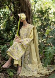 Elaf Premium Embroidered Luxury Lawn Unstitched 3Pc Suit ELQ-7A BUTTER YELLOW