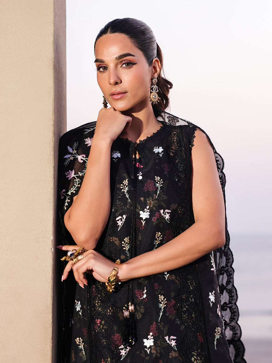 Faiza Faisal Marine Embroidered Luxury Lawn Unstitched 3Pc Suit - ELVA