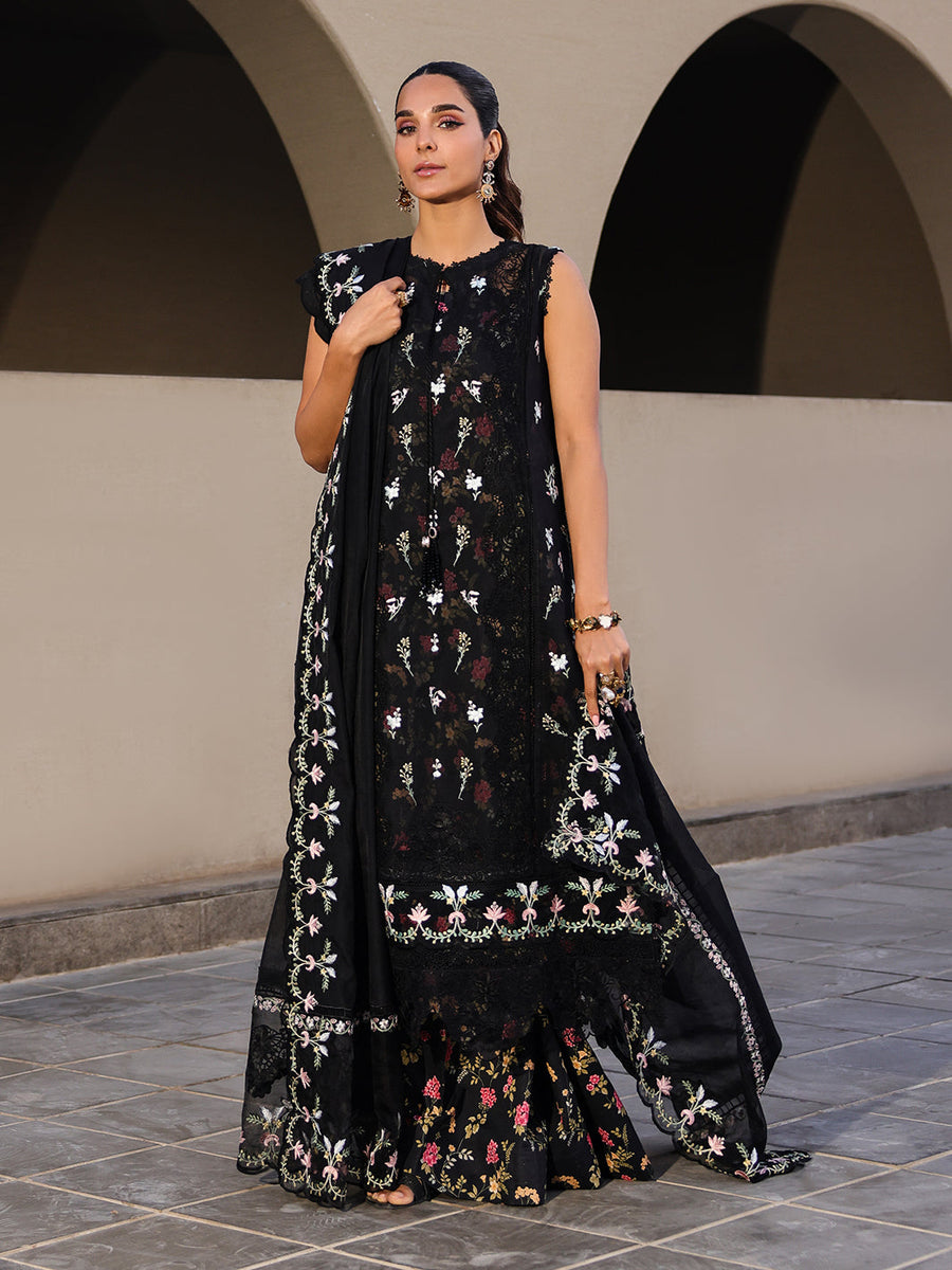 Faiza Faisal Marine Embroidered Luxury Lawn Unstitched 3Pc Suit - ELVA