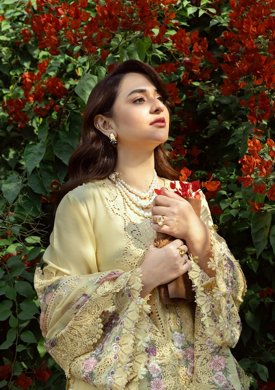 Elaf Premium Embroidered Luxury Lawn Unstitched 3Pc Suit ELY-05 SOUCI