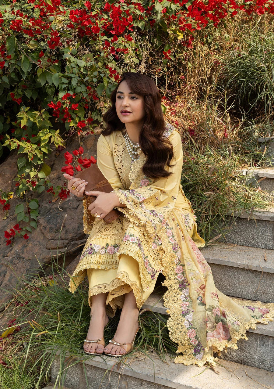 Elaf Premium Embroidered Luxury Lawn Unstitched 3Pc Suit ELY-05 SOUCI