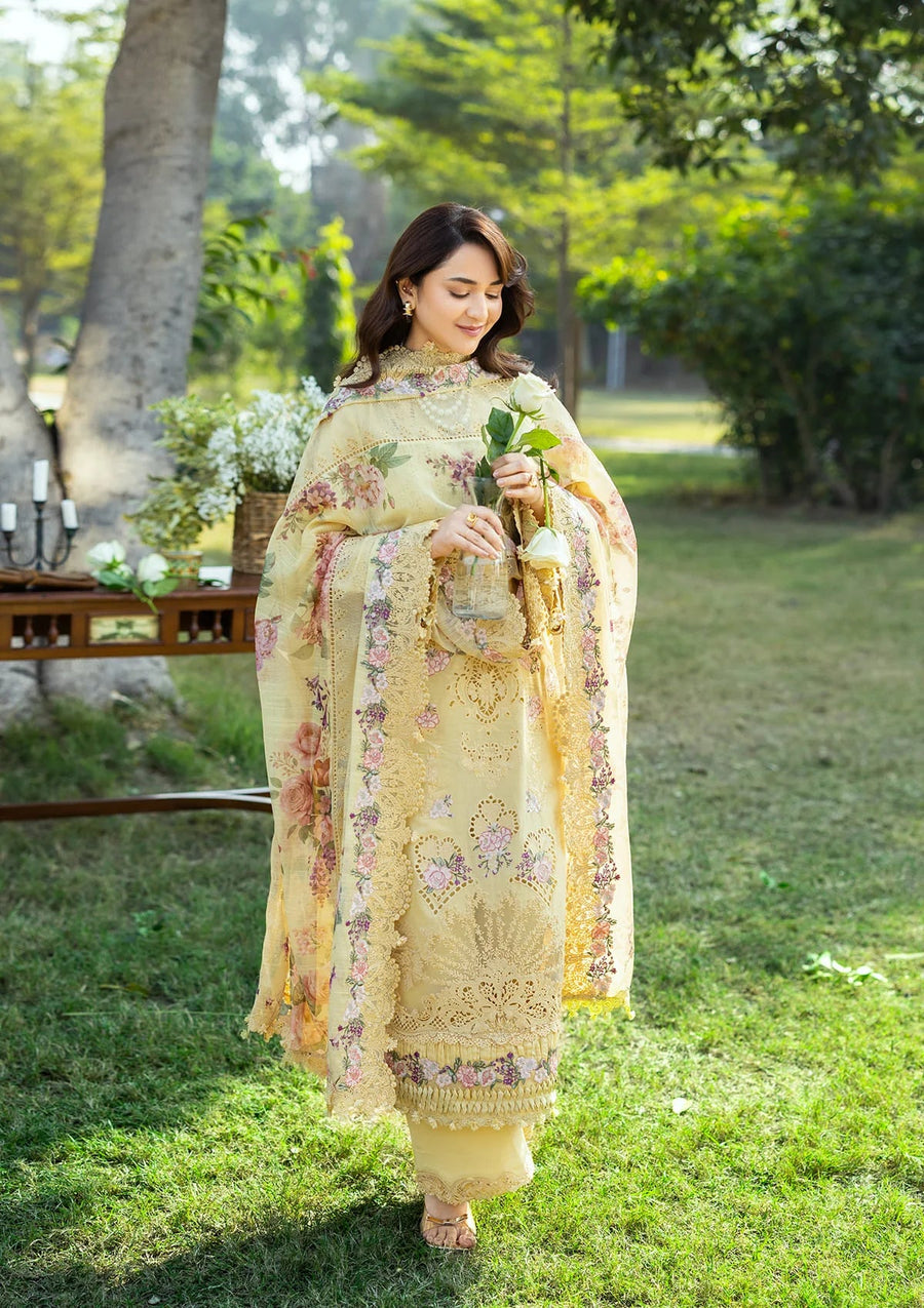 Elaf Premium Embroidered Luxury Lawn Unstitched 3Pc Suit ELY-05 SOUCI