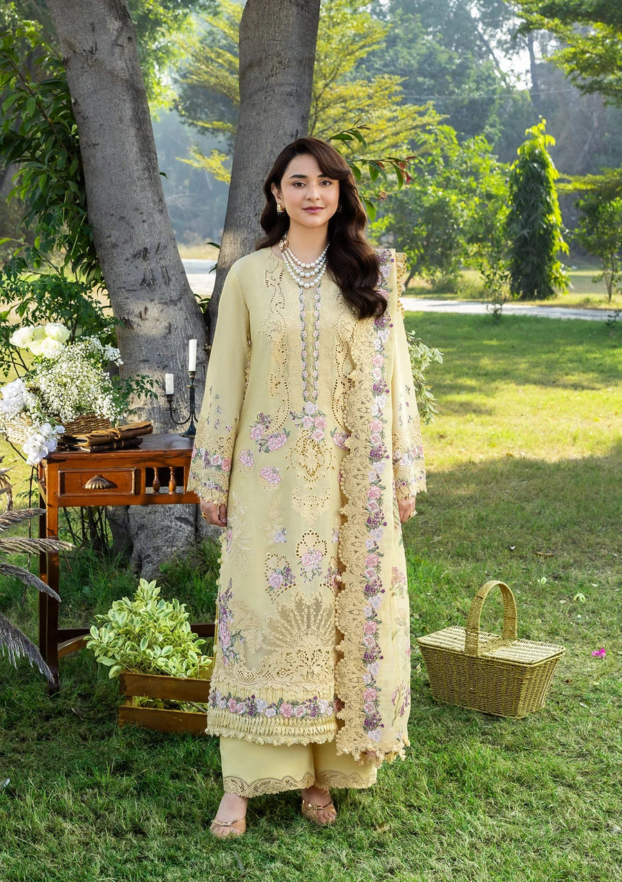 Elaf Premium Embroidered Luxury Lawn Unstitched 3Pc Suit ELY-05 SOUCI