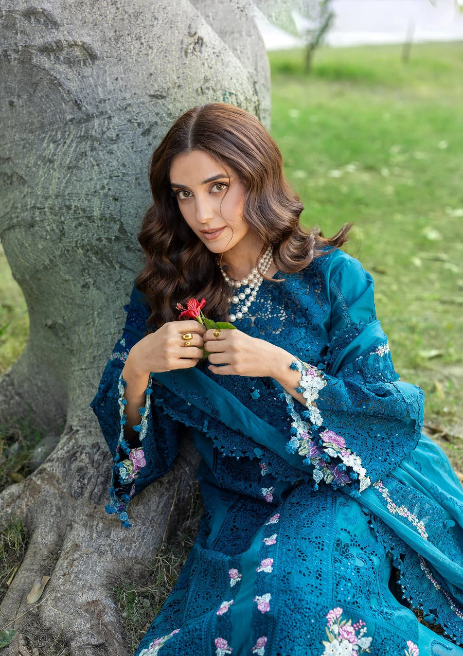 Elaf Premium Embroidered Luxury Lawn Unstitched 3Pc Suit ELY-06 SAPPHIRE