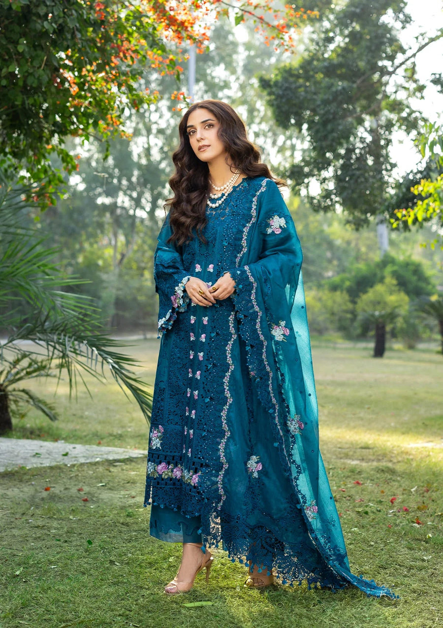 Elaf Premium Embroidered Luxury Lawn Unstitched 3Pc Suit ELY-06 SAPPHIRE