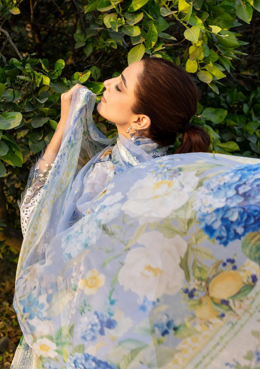 Elaf Premium Embroidered Luxury Lawn Unstitched 3Pc Suit ELY-12 SKY BLISS