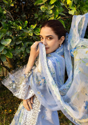 Elaf Premium Embroidered Luxury Lawn Unstitched 3Pc Suit ELY-12 SKY BLISS