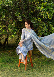 Elaf Premium Embroidered Luxury Lawn Unstitched 3Pc Suit ELY-12 SKY BLISS