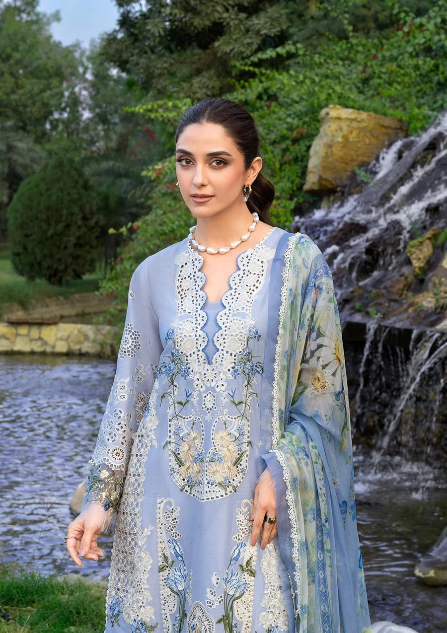 Elaf Premium Embroidered Luxury Lawn Unstitched 3Pc Suit ELY-12 SKY BLISS