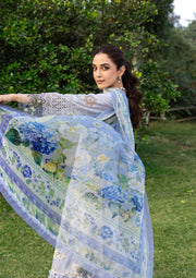 Elaf Premium Embroidered Luxury Lawn Unstitched 3Pc Suit ELY-12 SKY BLISS