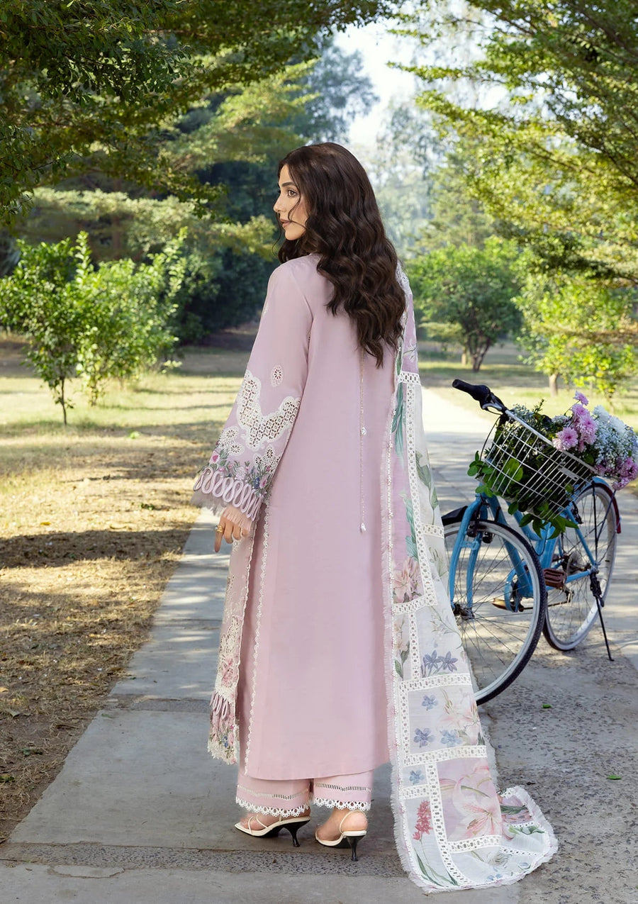 Elaf Premium Embroidered Luxury Lawn Unstitched 3Pc Suit ELY-01A MAISON PINK
