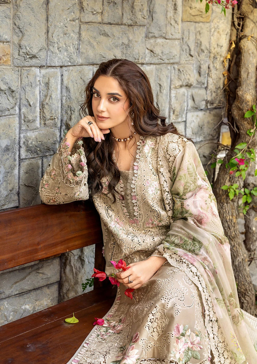 Elaf Premium Embroidered Luxury Lawn Unstitched 3Pc Suit ELY-02A CAMELLIA