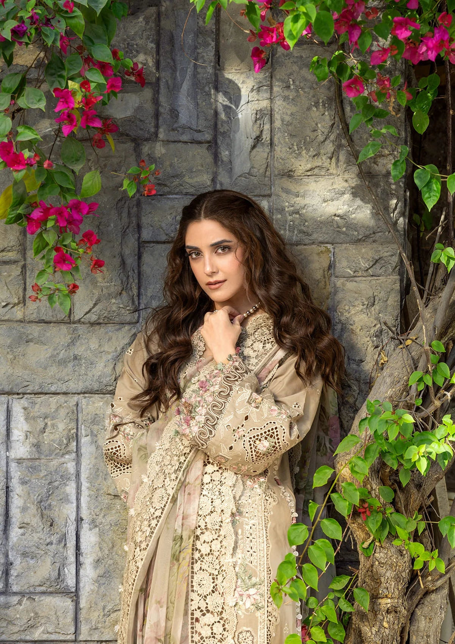 Elaf Premium Embroidered Luxury Lawn Unstitched 3Pc Suit ELY-02A CAMELLIA