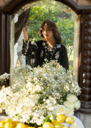 Elaf Premium Embroidered Luxury Lawn Unstitched 3Pc Suit ELY-02B MIDNIGHT BLOSSOM