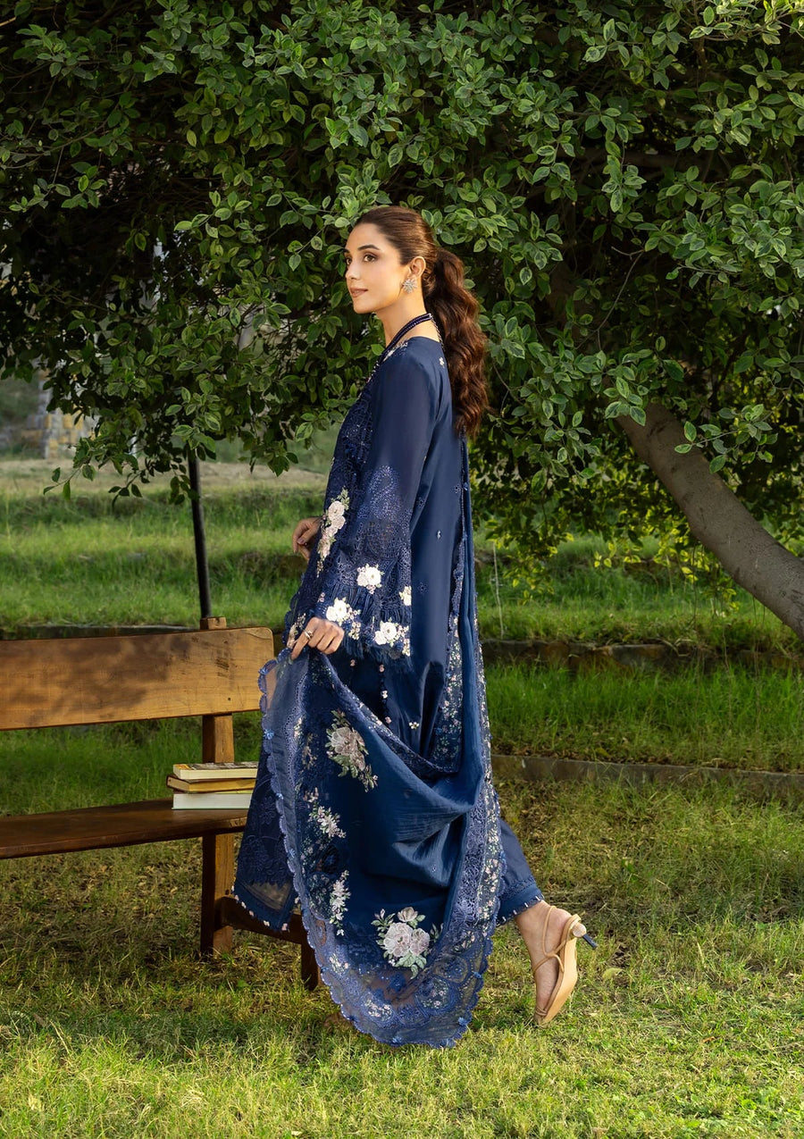 Elaf Premium Embroidered Luxury Lawn Unstitched 3Pc Suit ELY-04B BLUE BELLE