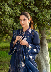 Elaf Premium Embroidered Luxury Lawn Unstitched 3Pc Suit ELY-04B BLUE BELLE