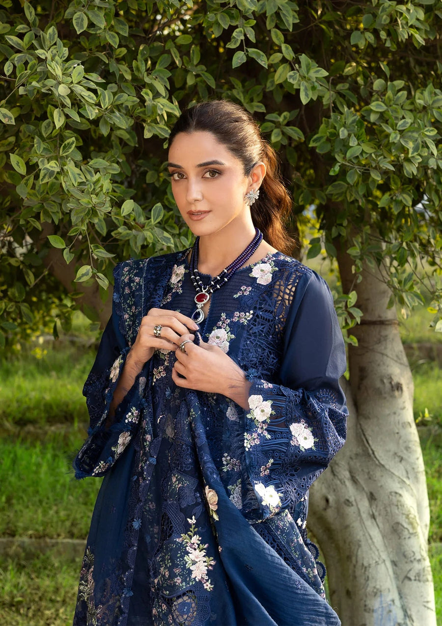 Elaf Premium Embroidered Luxury Lawn Unstitched 3Pc Suit ELY-04B BLUE BELLE